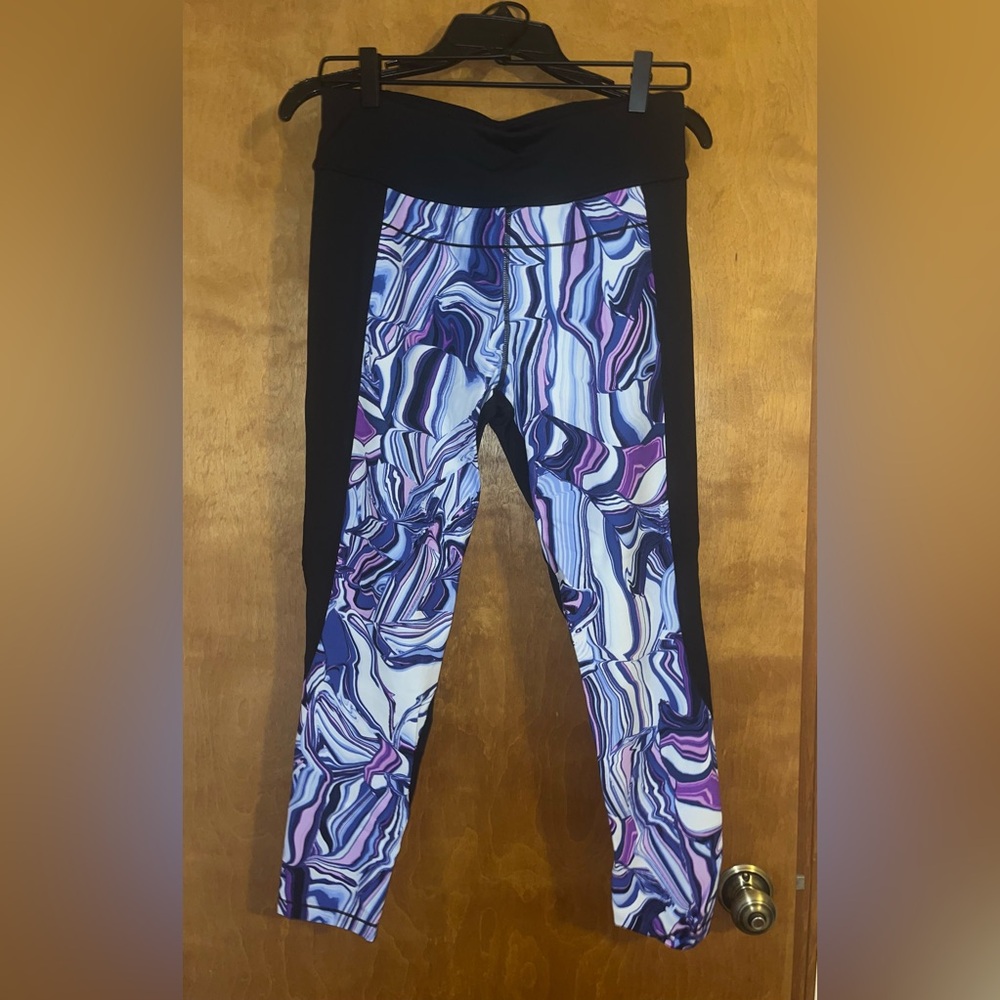 Calvin Klein Performance Marble Print Leggings - Black and Purple